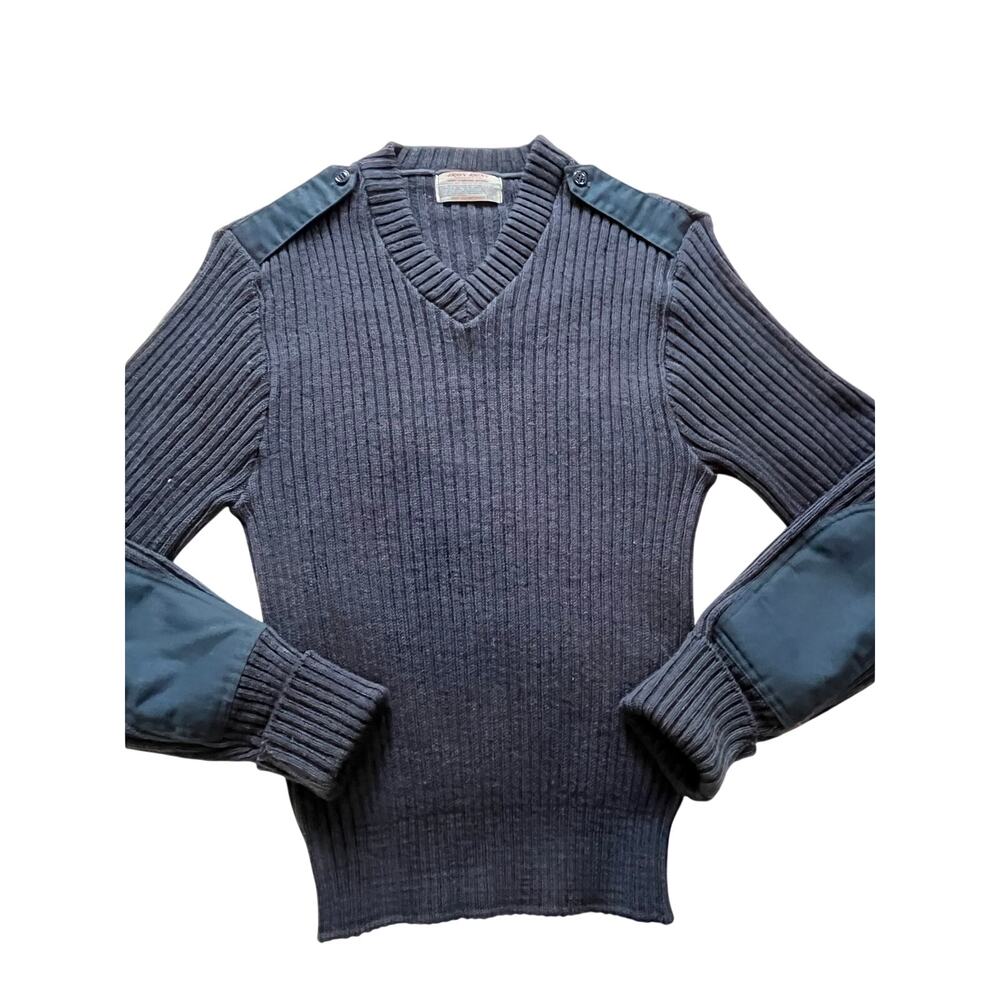 Vintage 80s Iron Run USAF Certified Wool Commando Sweater Navy Blue Mens 40 Vtg